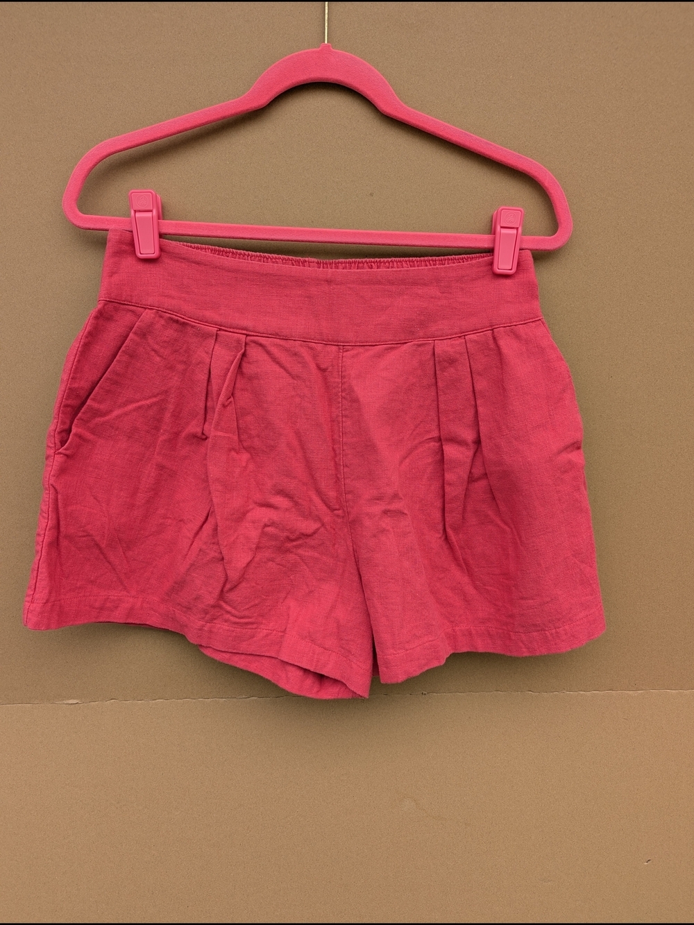 Abercrombie & Fitch Pink Linen Blend Pleated High Rise Shorts Medium Women's